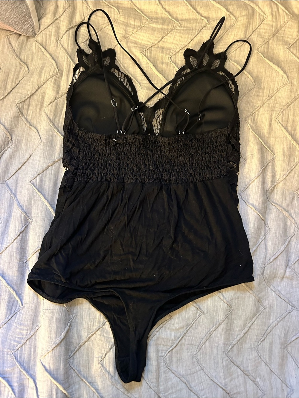 Black Lace Trim Women's Bodysuit - Picture 2 of 3